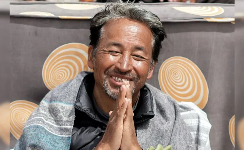 Sonam Wangchuk speaking at an event promoting sustainable development