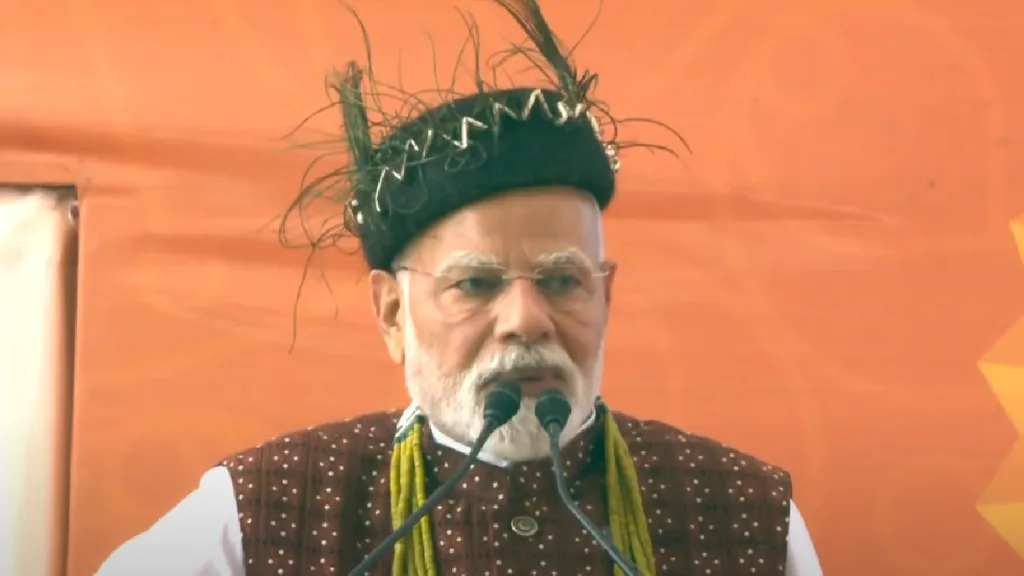 Prime Minister Narendra Modi at the Itanagar rally discussing development projects