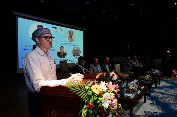 Chief Minister Omar Abdullah speaking at Gulmarg Convention Centre