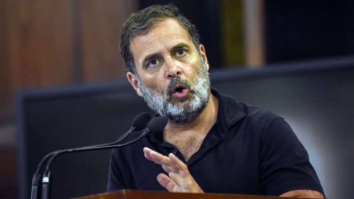 Rahul Gandhi addressing press on vote theft allegations