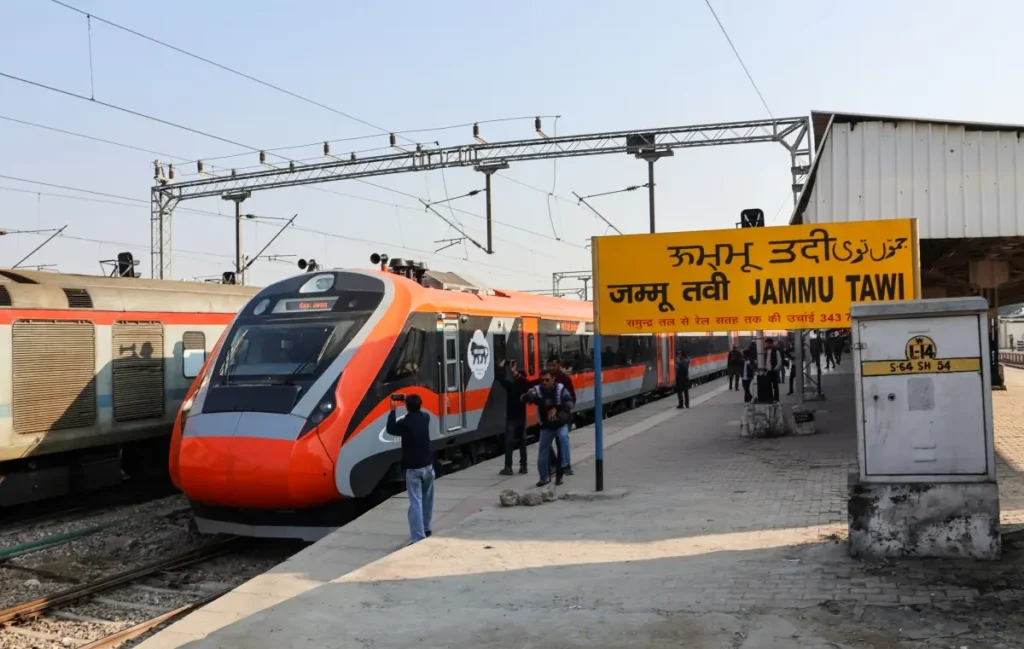 Vande Bharat train on railway tracks