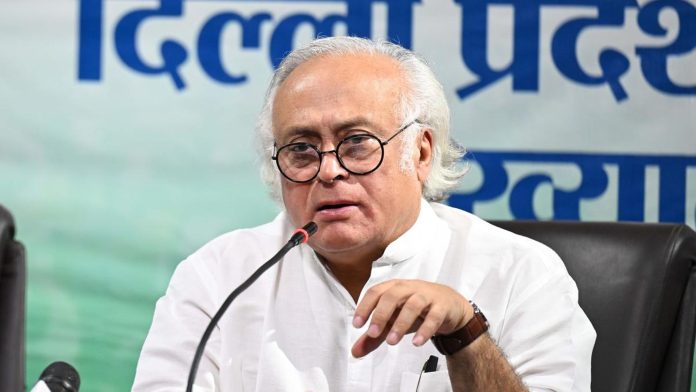 Congress leader Jairam Ramesh addressing media on LIC funds
