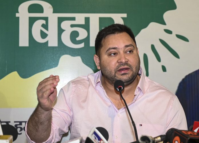 Tejashwi Yadav addresses reporters about INDIA bloc manifesto