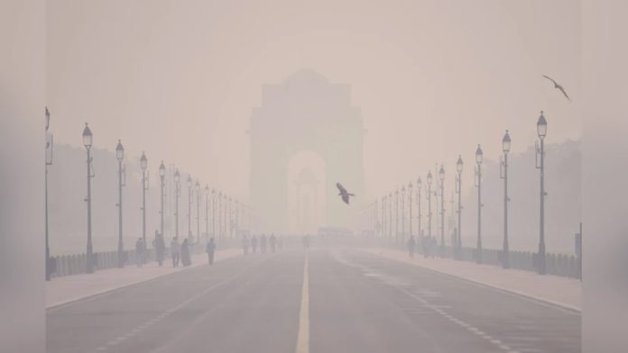 Delhi skyline with smog indicating poor air quality