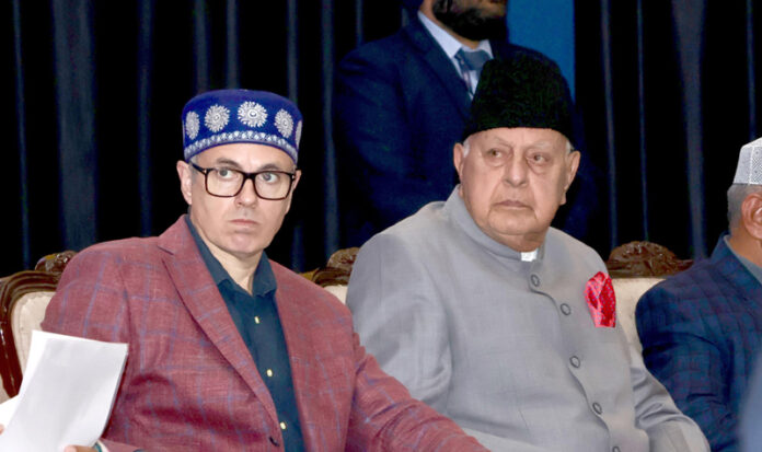 Dr. Farooq Abdullah speaking at an event in Jammu.