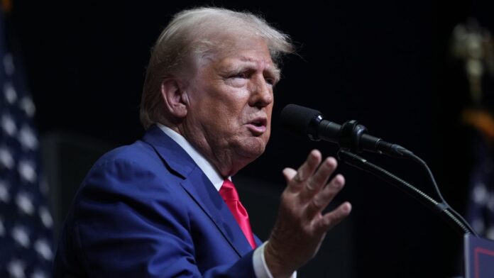 Trump during a press conference on Iran negotiations