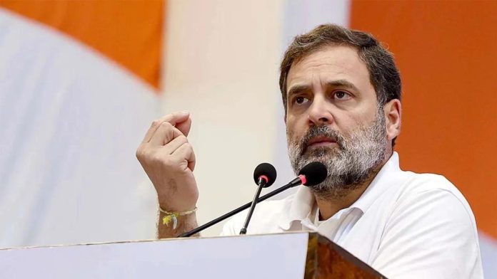 Rahul Gandhi addressing a gathering on election integrity