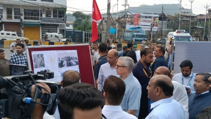 CM Omar Abdullah inspecting a development site in Srinagar