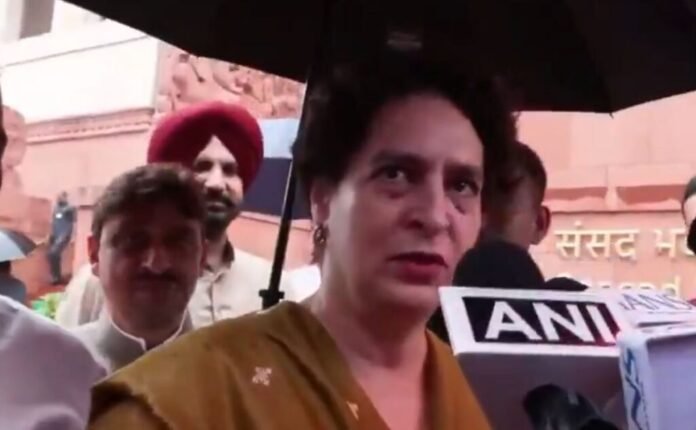 Priyanka Gandhi Vadra speaking at a press conference